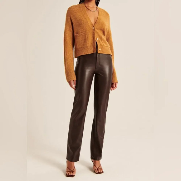 NEW Abercrombie & Fitch Vegan Leather 90s Straight Pant - Picture 5 of 13